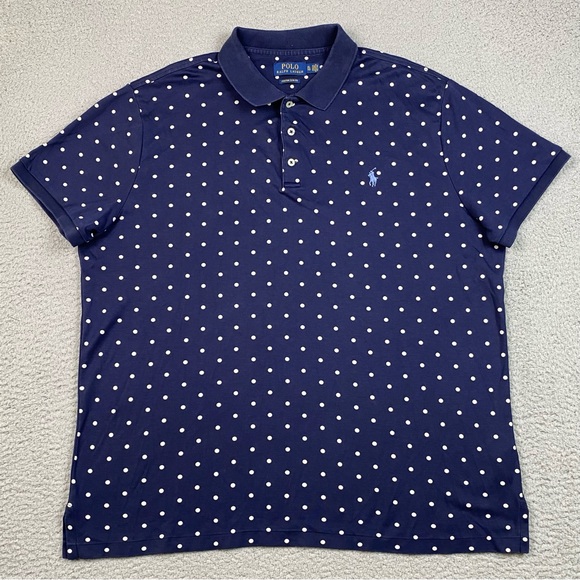 Polo Ralph Lauren Polka Dot Polo Shirt Men's Size XL Navy Blue Short Sleeve EUC - Picture 1 of 7